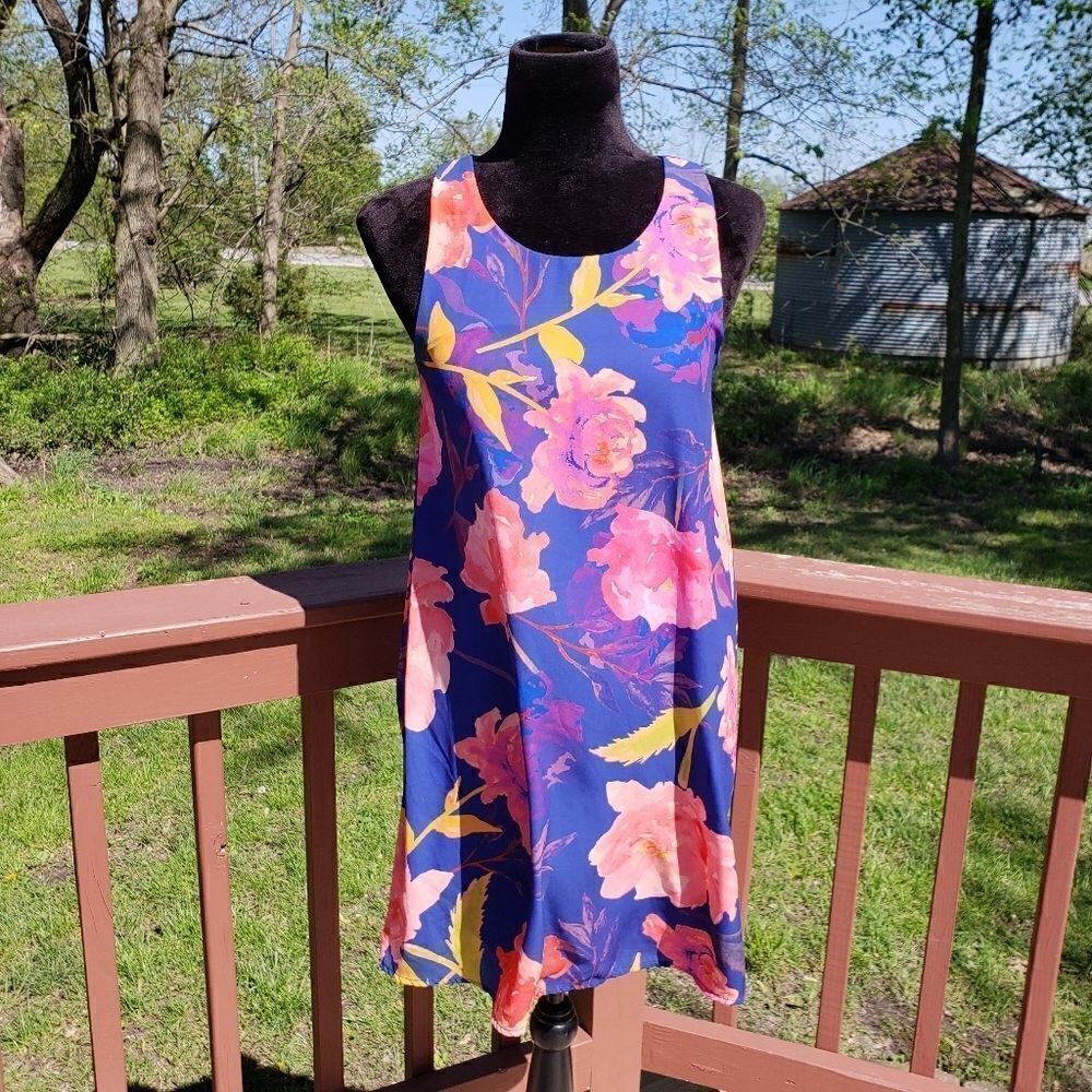 American Rose Floral Sleeveless Dress,sz Small